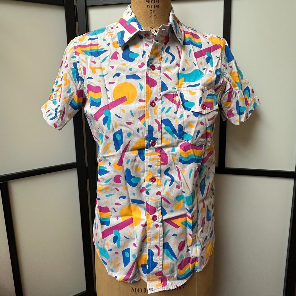 Mokuyobi Multicolor Abstract Retired Print, Piano Button Up Shirt Size XS
